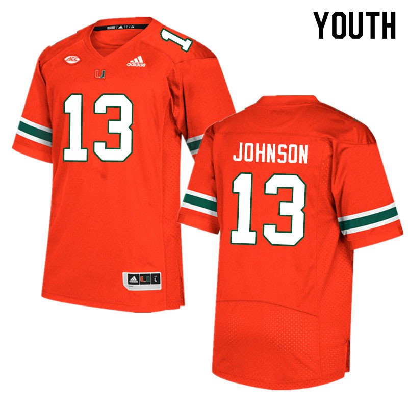 Youth #13 Deandre Johnson Miami Hurricanes College Football Jerseys Sale-Orange - Click Image to Close